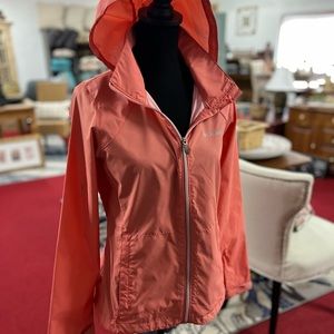 Columbia rain jacket, light coral color, size small. Great condition.